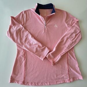 Rhoback Performance Quarter Zip Pull Over Coral White Striped Mens LARGE